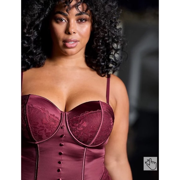 NWT TORRID Lace-Up Corset Bustier - Satin And Lace Burgundy - Picture 9 of 16
